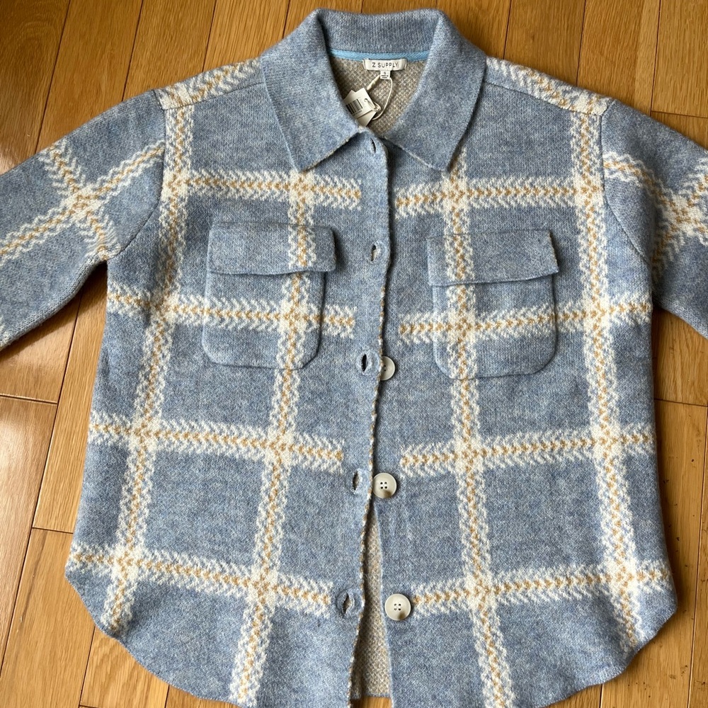 Z Supply Tyler Plaid Sweater Jacket in Light Denim